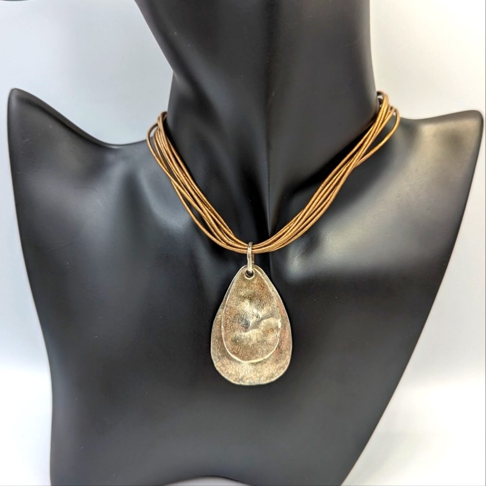 N1802 Retired Silpada Sterling Pendant Necklace. Layered Leather Cord
